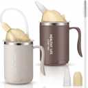 2 Pack Adult Sippy Cups, 14oz Spill Proof Cups with Straw for Elderly, 3 in 1 Stainless Steel Cup with 3 Lids & Handles, No Spill Cup for Seniors, Water Milk Soup (grayish Brown & Beige)