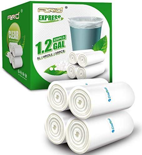 FORID Small Clear Trash Bags, 1.2 Gallon Tiny Garbage Bags, 220 Count Wastebasket Bin Liners for Bathroom Bedroom Office Garbage Can 5 Liters - Durable & Thick Can Liners
