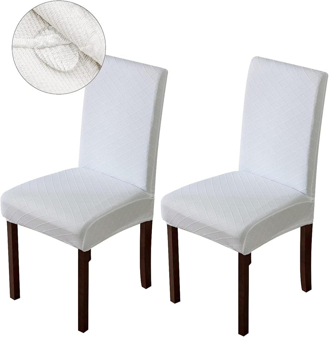 Genina Waterproof Chair Covers for Dining Room Dining Chair Covers Kitchen Parsons Chair Covers (White, 2 PCS)