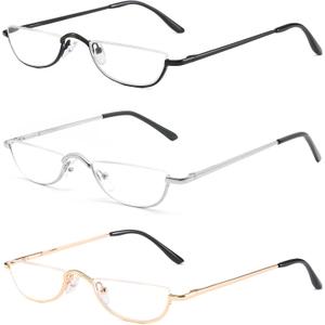 Half Frame Reading Glasses, Half Metal Moon Readers for Women Men 2.00