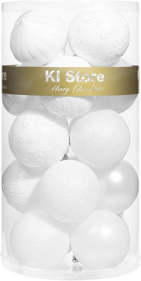 KI Store White Christmas Ball Ornaments, 15pcs 3.15-Inch, for Xmas Trees and Holiday Decor - Hooks Included