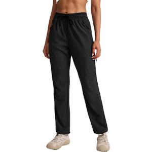 Womens Hiking Pants Quick Dry Water Resistant Lightweight Travel Golf Cargo Safari Pants Zipper Pockets (Black, XXL)