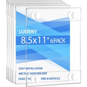 Acrylic Window Sign Holder 8.5 x 11 with 4 Suction Cups,Clear Acrylic Frames Glass Window Wall Mount,Advertising Signage Sign Holder for Mall, Office, Home, Store, Restaurant (6 Pack)