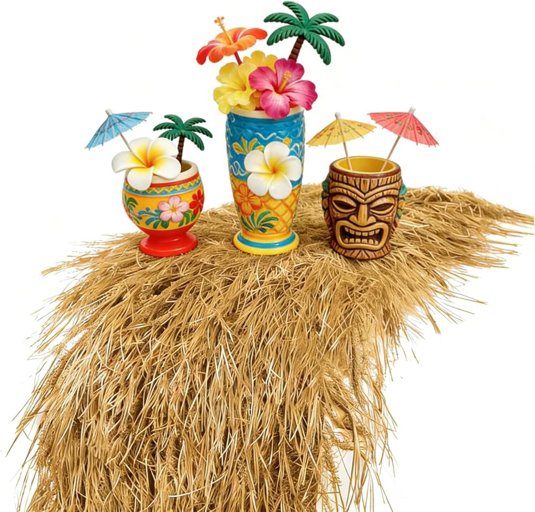 XLX TURF Fake Thatch Hay Table Runner 144" for Hawaiian Party Tiki Bar Decorations - Realistic Artificial Straw Grass for Farm Western Cowboy Derby Wild One Birthday Centerpieces, DIY Crafts