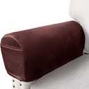 Leather Look Couch Arm Covers Set of 2 Armrest Covers for Sofa Chair Arm Protectors Stretch Armchair Slipcovers with Pockets Washable Spandex Fabric (Large, Burgundy) (Red)