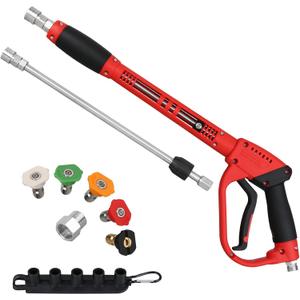 Pressure Washer Gun with Extension Replacement Wand, Power Washer Gun, M22 Fitting, 5 Nozzle Tips, 5000 PSI, 37 Inch (red and black)