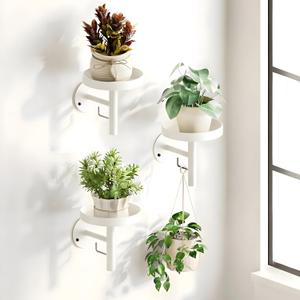DELLAN Wall Plant Holder, 3 Pack Metal Wall Planters Stand Floating Shelves for Indoor Plants, Window Sill Plant Decor for Bedroom, Bathroom, Living Room, Home, Office, All White