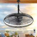 AHAWILL Outdoor Ceiling Fans with Lights, 20'' Gazebo Fan, Plug in Ceiling Fan for Patios, Pergola, Ceiling Fan with Remote Control, Hanging with Hook,Black, 20.9*20.9*8.5inch