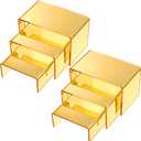 Chuangdi 2 Sets Acrylic Display Risers, Product Stand, Jewelry Display Riser Shelf Showcase Fixtures for Dessert Cupcake Candy Figure Treat Action Showcase(Gold, Small Set)