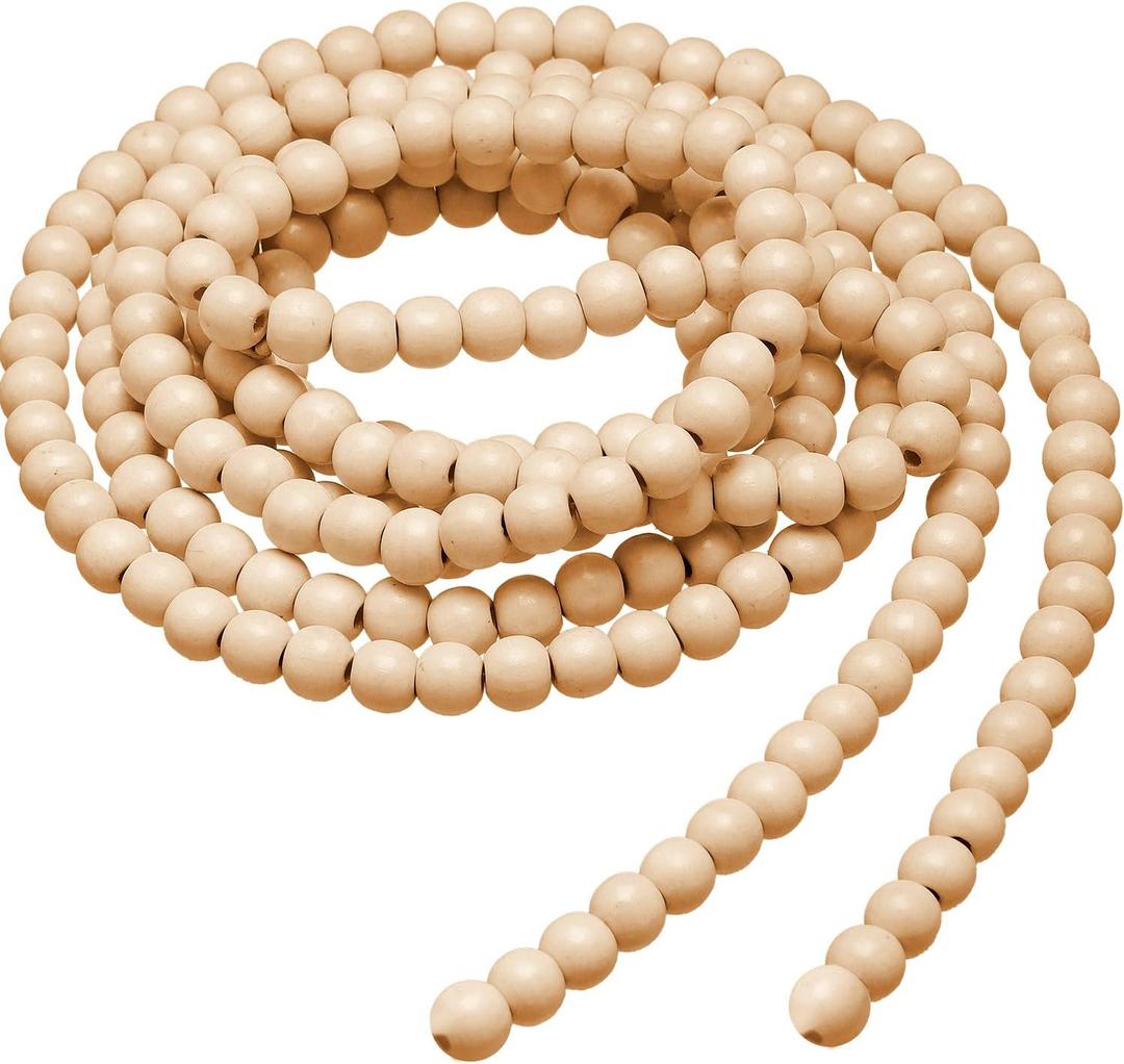 Christmas Wooden Bead Garland Wood Bead Garland Christmas Tree Decorations for Holiday Favors, 12 Feet(Wood Color)