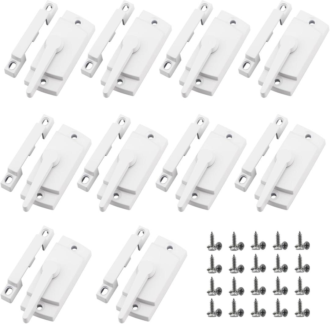 10 Pack Window Sash Locks - Cam Action Security Window Latch Replacement for Single/Double Hung, Vertical, Horizontal Sliding Windows, Window Locks for up and Down Windows (White)