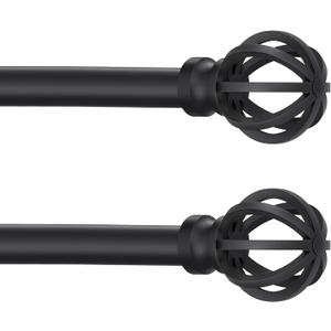 Black Curtain Rods for Windows 28 to 48 Inch, 2 Pack 5/8" Diameter Heavy Duty Metal Adjustable Small Drapery Rod With Bracket