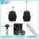 NEW TILAMI 18 Inch Rolling Backpack with Wheels for Girls Boys Kids Laptop Backpack School Travel, Pure Black
