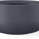 Kante 15.7" Dia Round Concrete Planter, Outdoor Indoor Garden Plant Pots with Drainage Hole and Rubber Plug, Modern Curvaceous Design, Charcoal