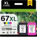 JANMORE 67XL Printer Ink Cartridge High Yield Replacement for HP Ink 67 XL for HP DeskJet 1255 2755 2722 2700e Plus 4152 4155 Envy 6052 Pro 6052 6455 (1 Black, 1 Color)
