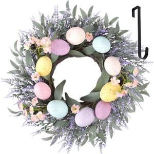Easter Decorations 17 Inch Easter Wreaths for Front Door, Large Easter Purple Lavender Spring Flowers Wreath with Hanger for Wall Window Fireplace Indoor Outdoor Home Decorations