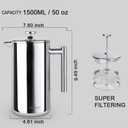 Secura French Press Coffee Maker, 304 Grade Stainless Steel Insulated Coffee Press with 2 Extra Screens, 50oz (1.5 Litre), Silver