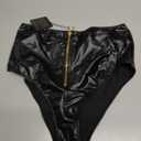 Women Faux Leather Brief High-Waist Panty with Front-Open Zipper (Black, XL)