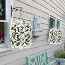 INSPRING Artificial Bougainvillea Faux Flowers Plants Baskets for Outdoor Outside Decoration, 3PCS Fake Silk Flowers Long Trailing Vines UV Resistant Realistic for Front Door Porch Patio (White)