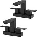 Matte Black Bathroom Sink Faucet, Hurran 4 inch Bathroom Faucets for Sink 3 Hole with Pop-up Drain and Supply Lines, Stainless Steel 2-Handle Faucet for Vanity RV Restroom, 2 Pack