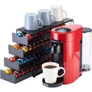 FlagShip for Nespresso Pod Holder Drawer Large Mullti Tier Coffee Pod Holder Vertuo (4 Tier (80Pods Capacity)) Black - 15.6"L x 5.4"W x 11.2"H