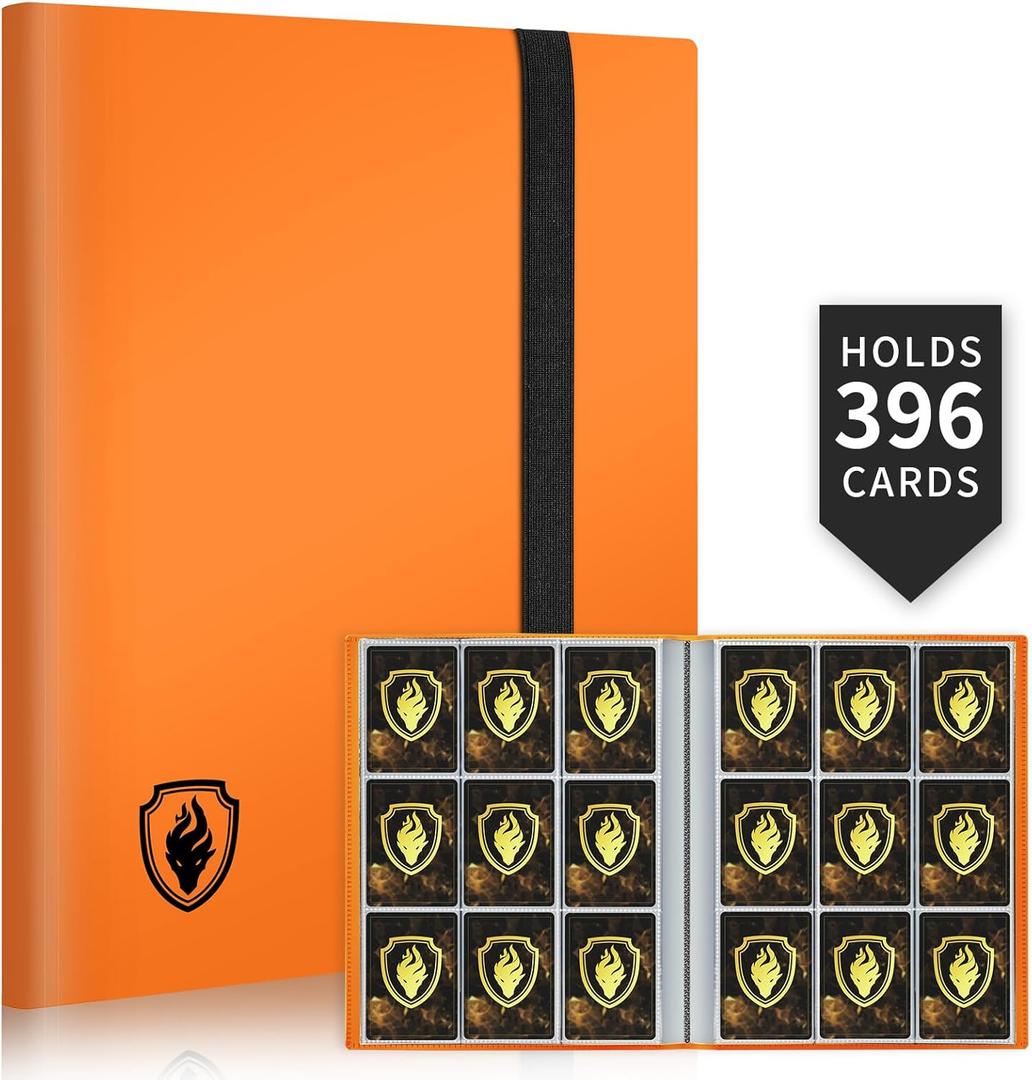 Card Binder 9 Pocket, Fabmaker 396 Pockets Trading Card Binder, Premium Collector Card Album for Standard Cards, Side Loading Card Collection Folder for MTG, TCG, Game Cards, Sport Cards, Orange