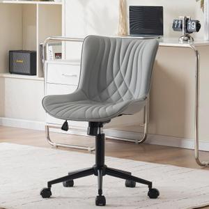YOUNIKE Office Chair, Armless Desk Chair with Wheels, Adjustable Swivel Rolling Home Office Computer Task Chairs, Modern Faux Leather Upholstered Vanity Chair, Grey, 22.04 inches x 22.04 inches x 36.61 inches