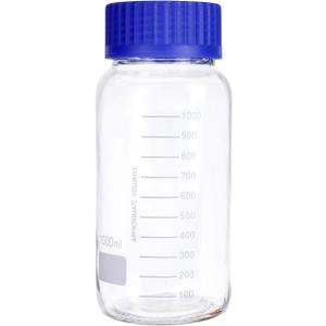 Moonetto 3 Pack 1000 mL Wide Mouth Graduated Round Reagent Media/Storage Lab Glass Bottle With GL80 Blue Polypropylene Screw Cap