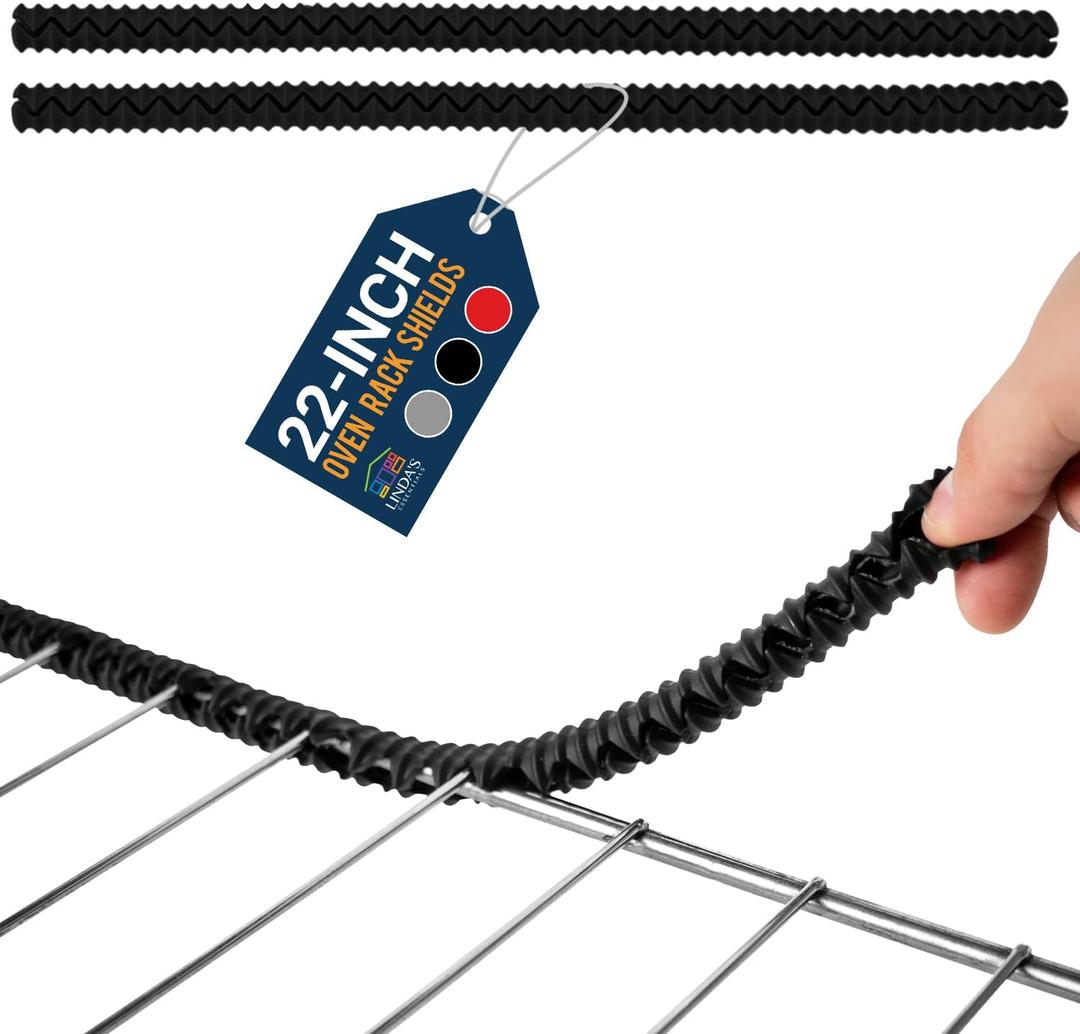 Silicone Oven Rack Shields by Lindas Essentials (2 Pack) | Heat Resistance Silicone Oven Rack Protectors Guards Against Burns and Scars | 22 Inches Long (Black)