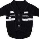 CuteBone Cardigan Striped Knitted Dog Sweater, Arctic Fleece Thermal Dog Winter Clothes for Small Dogs Boy Girl, V-Neck Pet Coat Cat Apparel,Black (Large)