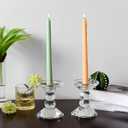 2-Pack Crystal Candle Holders, Clear Crystal Taper or Pillar Candlesticks, Table Centerpiece Home Decor for Wedding, Dining, Party(4.9in Tall)
