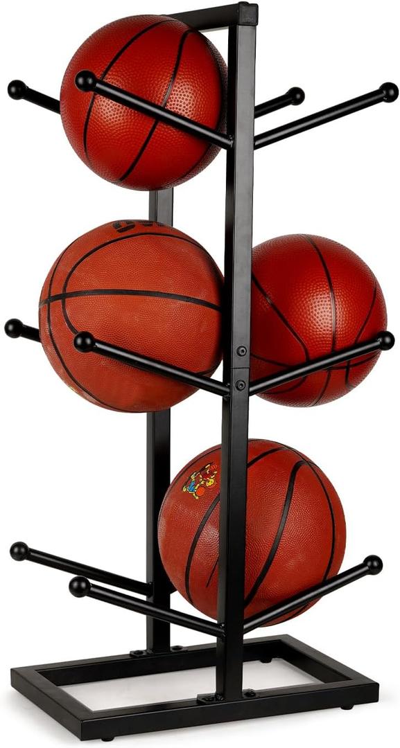 Basketball Organizers Metal Ball Storage Rack Sports Storage for Indoor Outdoor