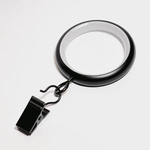 24 PCS Curtain Rings, Metal with Smooth, Quiet Nylon Inserts with Clips, 1.38" Interior Diameter, Black