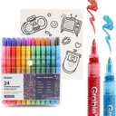24 Colors Glitter Markers Pen, Glitter Metallic Shimmer Marker Extra-Fine Tip Glitter Acrylic Paint Markers, Quick-Drying Water-based Ink Glitter Pens for Adults, DIY Crafts Making