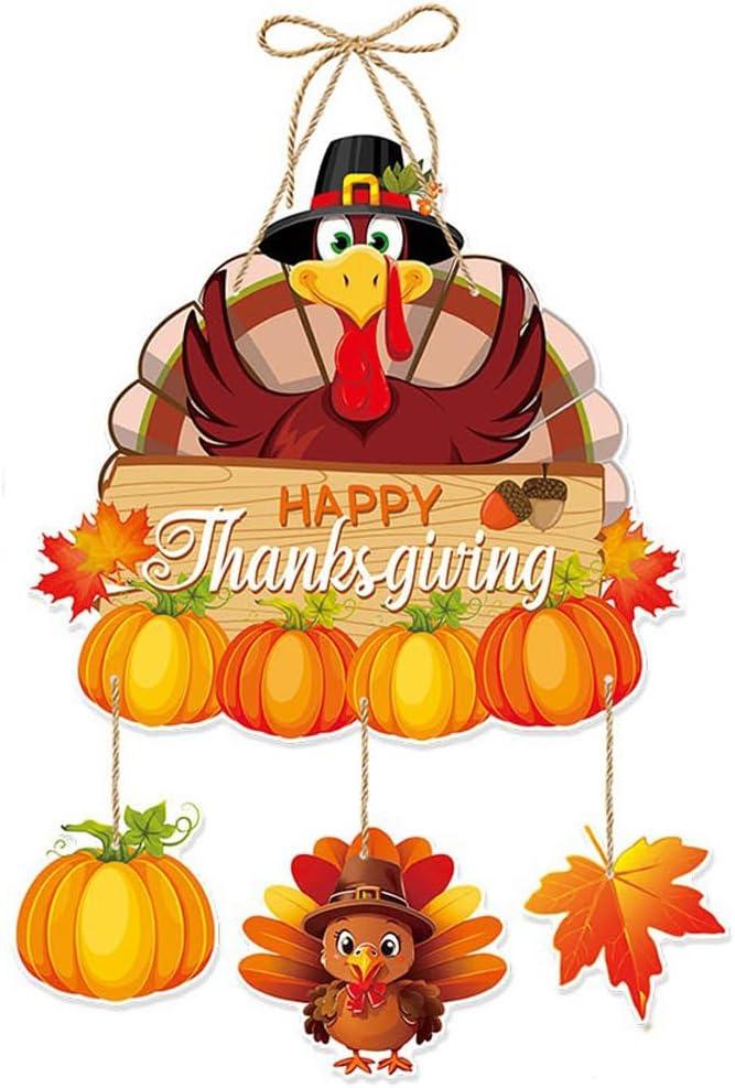 Happy Thanksgiving Turkey Door Hanging for Front Porch, Autumn Farmhouse Hanging Sign for Fall, Harvest & Holiday Decorations - Made of Thick Cardstock