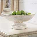 Mud Pie Beaded Wood Pedestal Bowl, White, 6" x 14" dia
