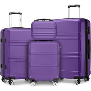 Kono 4 Piece Luggage Sets Expandable(only 28") Lightweight with Spinner Wheels TSA Lock Hardside Travel Rolling Suitcases 20in 24in 28in Carry on and 12in Mini Cosmetic Case Purple (4-Piece Set (12''/20"/24"/28"))