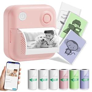 Sticker Printer with 7 Rolls Paper, Portable Mini Sticker Maker Bluetooth Thermal Printer for Photos, DIY,Crafts,Journal,Study,Work, Compatible Phone&Tablet (Blue)