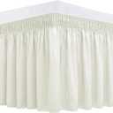 Biscaynebay Wrap Around Bed Skirts for Full & Full XL Beds 17" Long Drop, Ivory Adjustable Elastic Dust Ruffles Easy Fit Wrinkle & Fade Resistant Silky Luxurious Fabric Solid Machine Washable