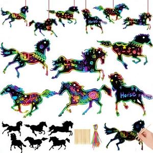 Sitroasho 60 Set 2026 Chinese New Year Scratch Paper Crafts Lunar New Year Horses Crafts Decorations DIY Scratch Cards Hanging Ornaments for Spring Festival Party Favors Home Classroom Decor
