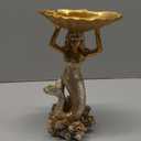 Jewelry Dish, Resin Mermaid Shell Dish Ring Holder Jewelry Organizer Trinket Dish, Golden Mermaid Shell Statue Home Decor for Home Office Desktop Bookshelf