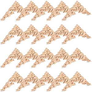 20 Pcs Wood Applique Corner Onlay Decorative Wood Applique DIY Wooden Carved Corner Unpainted Wooden Carved Decals Carving Decal for Furniture Wall Cupboard Bed Cabinet(Delicate Style)
