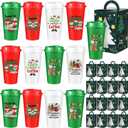 Mimorou 12 Set Christmas Coffee Cups Gifts 16 oz Reusable Coffee Cup with Lids and Gift Bags, Plastic Christmas Mugs Set of 12 Xmas Party Holiday Gifts for Teachers Coworker Nurse