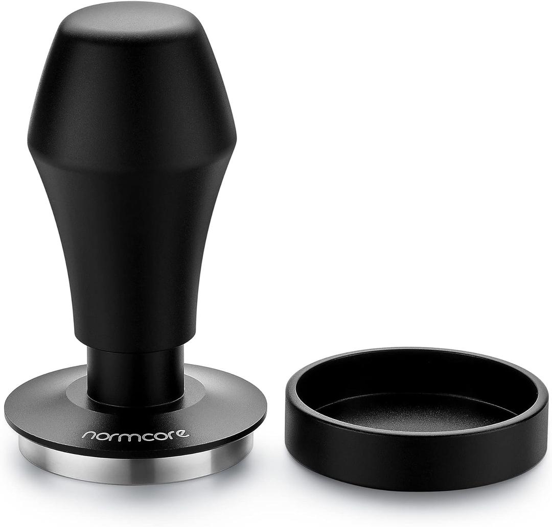 Normcore V4 Coffee Tamper 53.3mm - Spring-Loaded Tamper - Barista Espresso Tamper with 15lb / 25lb / 30lbs Replacement Springs - Anodized Aluminum Handle and Stand - Flat Base, Black