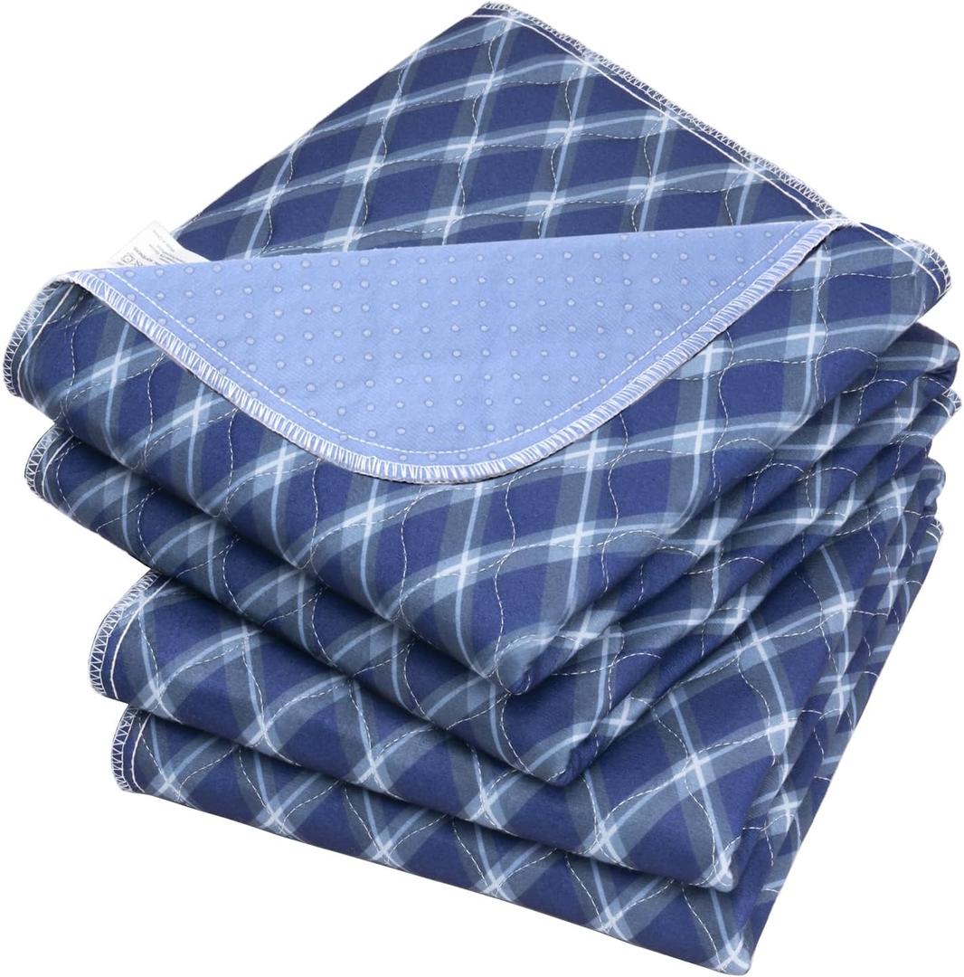 Non-Slip Bed Pads for Incontinence Washable (36" x 52"|2 Pack), Waterproof Bed Pads, Navy Blue Grid, Bed Wetting Pads for Bed, Sofa, Floor, Resuable Underpads for Adults, Seniors, Pet