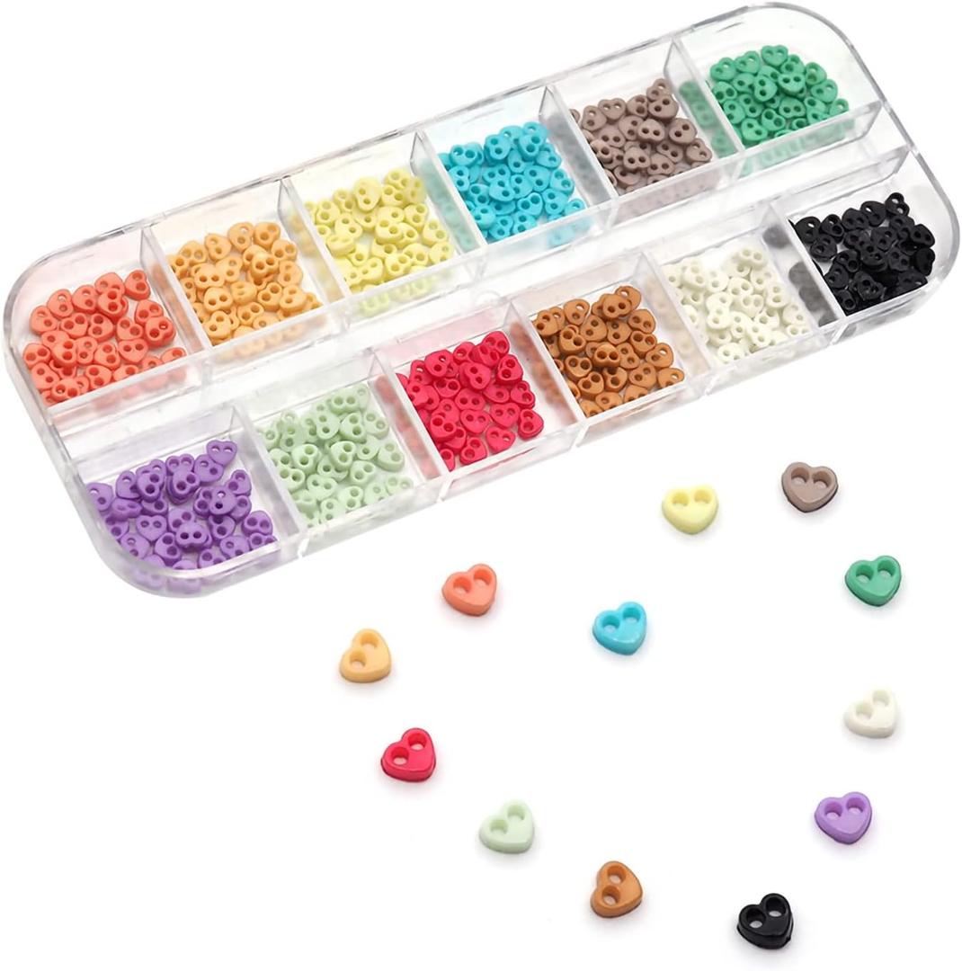 300pcs Tiny Plastic Heart-Shaped Buttons 4mm(5/32") 2 Hole Mini Resin Round Button for Dolls Clothing Sewing Accessories DIY Hand Sewing AIDS Doll Clothes (12 Colors Mixed)