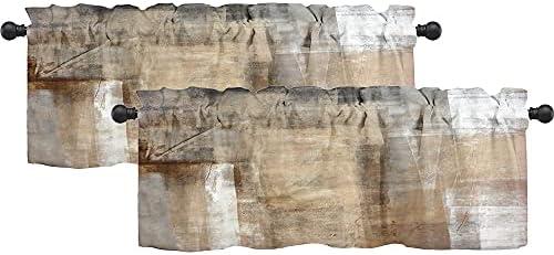 LALILO Beige Grey Kitchen Curtains Abstract Art Valances for Windows Blackout Window Treatment Valances Rod Pocket Curtain Valance for Bathroom Bedroom Living Room Cafe,52 X 18 Inch, 2 Panel