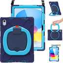 BRAECN Case for iPad (A16) 11th/10th Generation 11”/10.9'' 2025/2022, Heavy Duty Shockproof Cover with Pencil Holder/Screen Protector/Rotating Handle Grip/Stable Kickstand/Shoulder Strap, Navy Blue