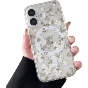 ZTOFERA for iPhone 17 Magnetic Case Compatible with Magsafe,Aesthetic Floral Pattern Design Cute for Girl Women,Anti-Drop Protective Hard Phone Cover for iPhone 17-Big White Flower
