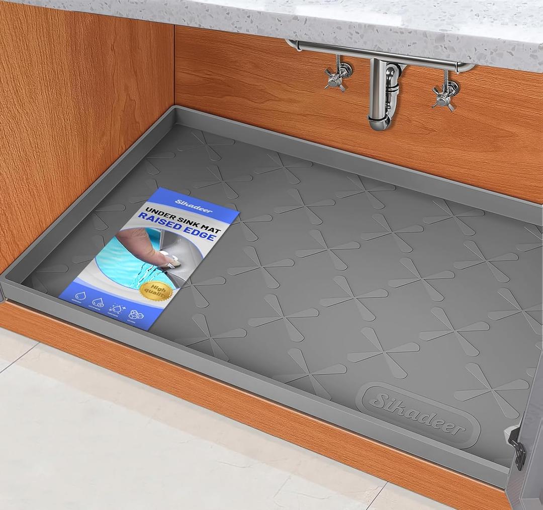SIKADEER 25" x 19" Under Sink Mat Waterproof, Silicone Mat Kitchen Drawer Shelf and Cabinet Liner, Sink Protector for Kitchen Organizers and Storage, Boot Tray Pet Food Mats (Dark Gray)